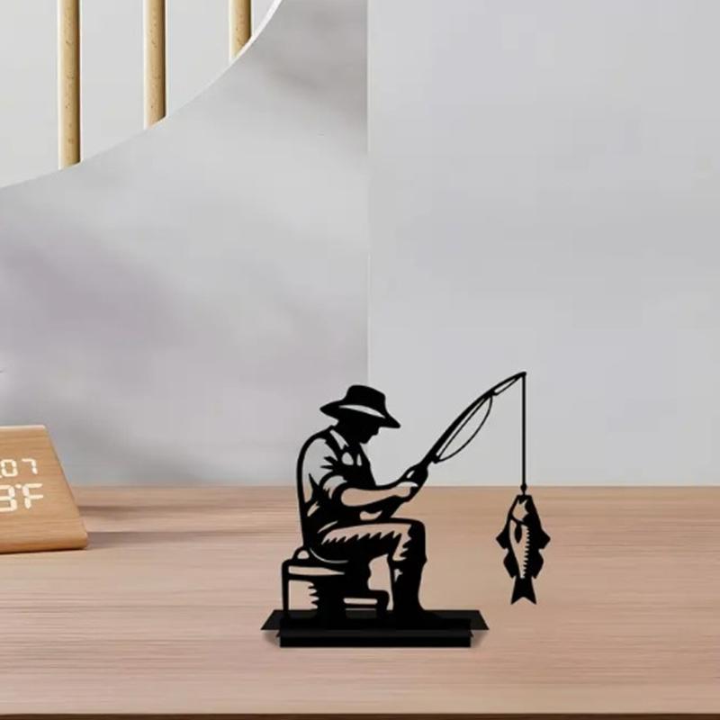 Artistic Metal Fisherman Figurine Indoor Outdoor Decorative Gift For Fishing Hobbyists And Home Decoration
