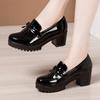 Small Size 32-43 Shallow Patent Leather Women Shoes Oxfords Women 2024 Spring Slip On Med Block Heels Platform Pumps Office Mom