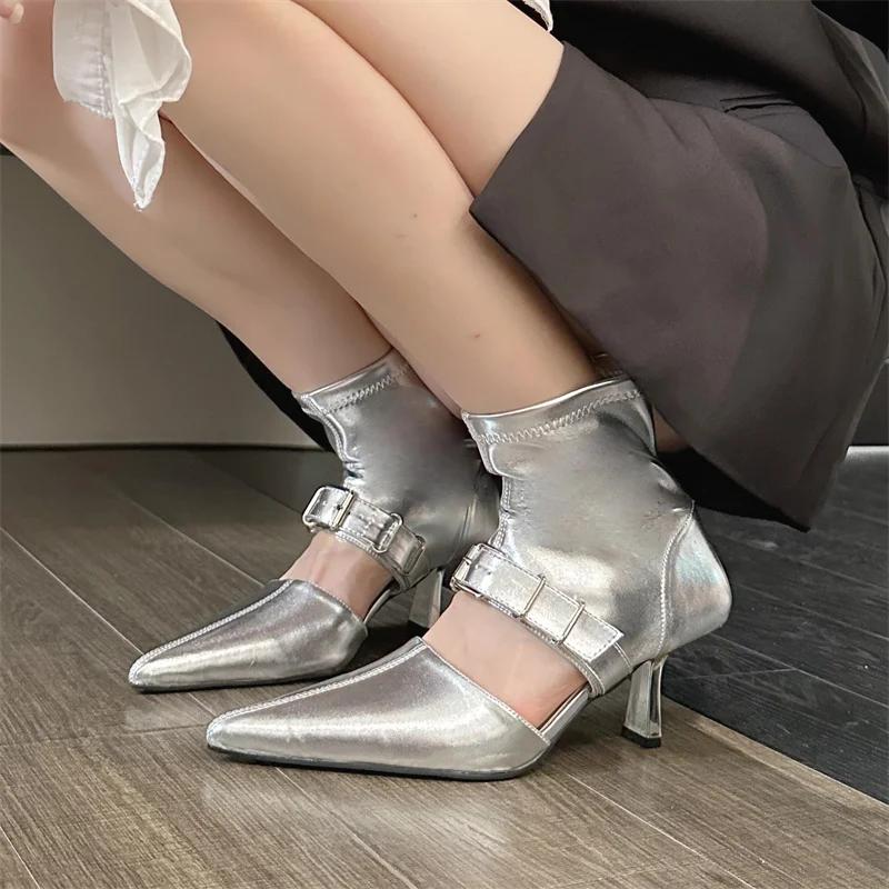 Eilyken Уличный дизайн, женские ботильоны с пряжкой на поясе, сандалии, женская обувь на тонком низком каблуке с острым носком