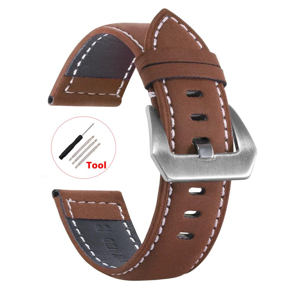 Ремешок для часов 18 мм, 20 мм, 22 мм, 24 мм, винтажный ремешок из натуральной кожи из натуральной кожи для часов Huawei Watch Gt2/3, ретро-ремешок для мужчин и женщин, сменные браслеты