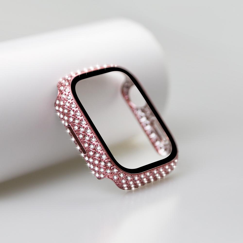 Крышка для часов с бриллиантами, встроенное закаленное стекло для Apple Watch Series 8, корпус 45 мм, 41 мм, блестящий защитный бампер для iWatch Series 7