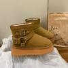 Модные туфли на плоской подошве с мехом женские ботильоны на платформе замшевые плюшевые хлопковые туфли повседневные нескользящие туфли женские зимние 2025 трендовые удобные ботинки Mujer