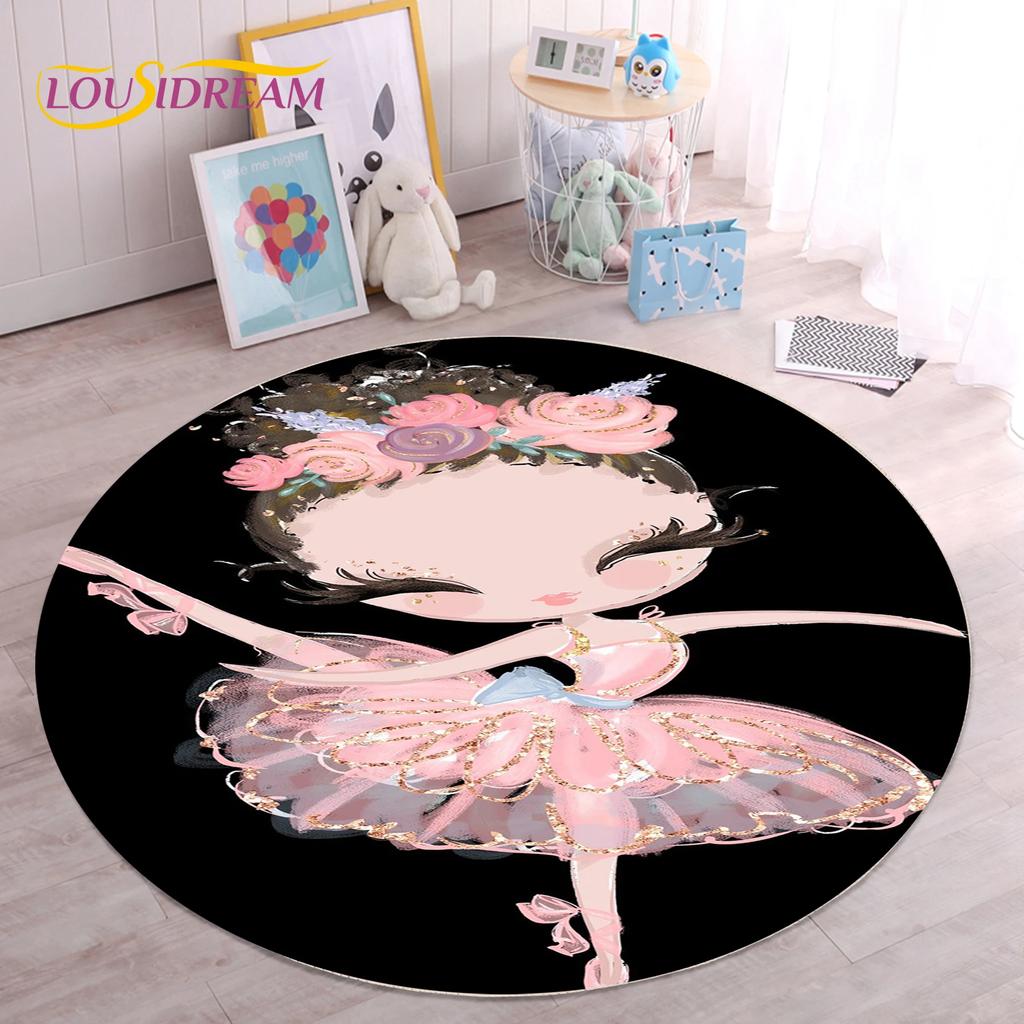Милый ковер с балериной, феей, единорогом, мультяшный, круглый, для гостиной, спальни, детской комнаты, декор, коврик для питомцев, нескользящий