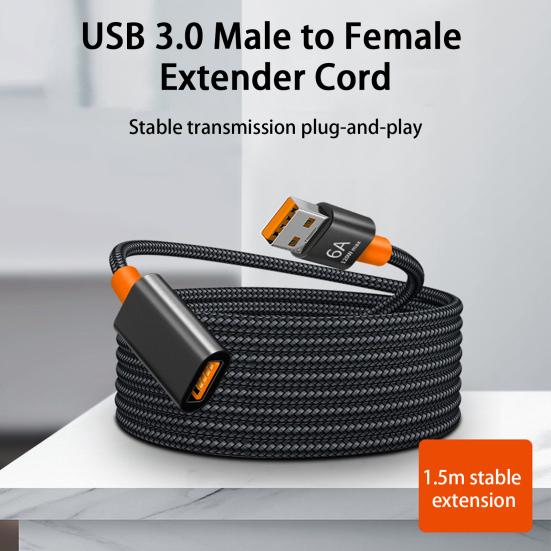 Прочный USB-удлинитель в плетеной нейлоновой оплетке длиной 150 см для зарядки