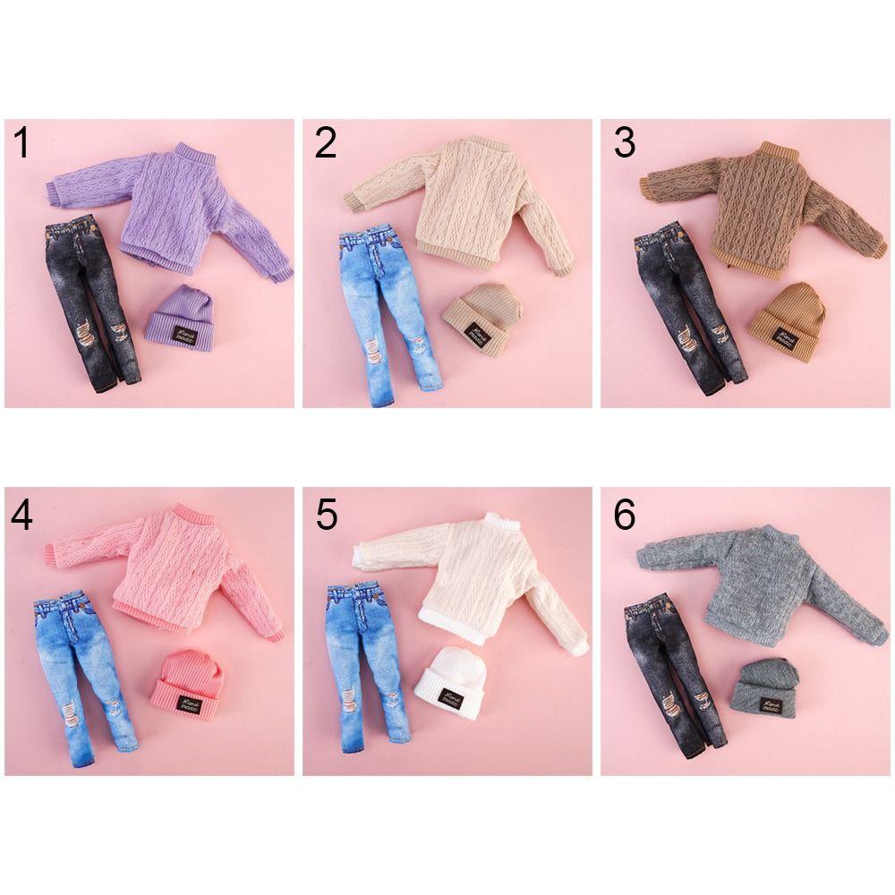 1 Set Fashion DIY Kids Gift Toy Casual Wear Hats Dolls Pants Girl Clothes Winter Wear Sweaters