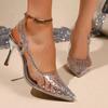 Elegant Ladies Shiny Rhinestone Crystal Shoes Autumn 2025 Transparent Pvc Pointed Toe High Heels Shoes Woman Sling Back Pumps 34