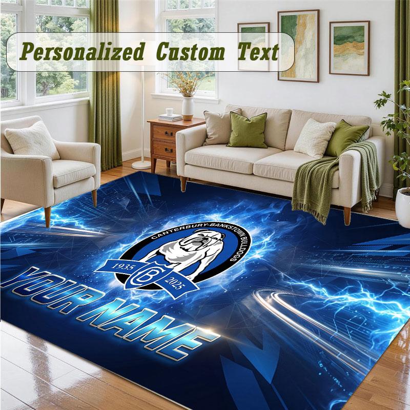 Crystal Velvet Square Rug Custom NameCanterbury-Bankstown Bulldogs Pattern Non Slip Home Floor Decor Rug