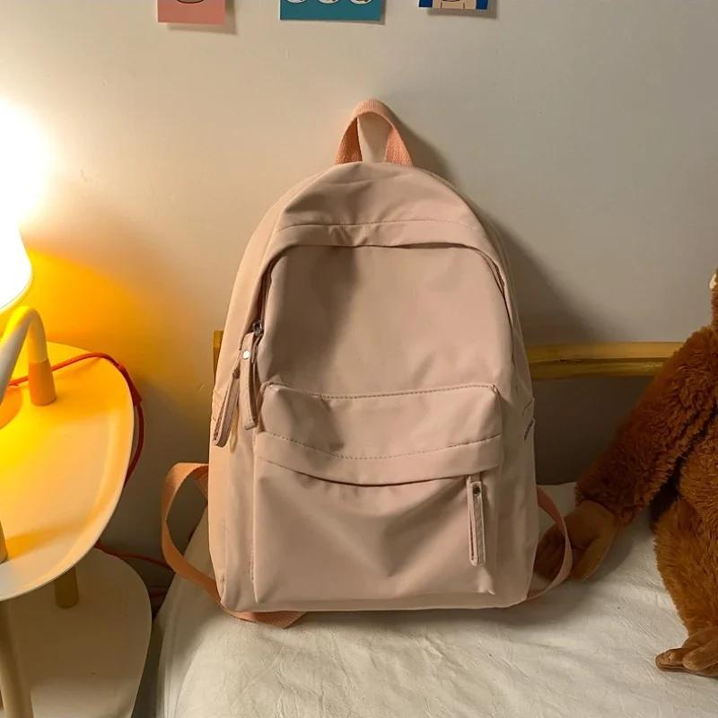 Водонепроницаемый нейлоновый рюкзак для женщин, простой однотонный рюкзак для книг, дорожный рюкзак для студенток, школьная сумка, женские наплечные сумки