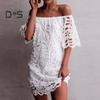 Женское мини-платье с открытыми плечами и цветочным кружевом, летнее расклешенное свободное короткое платье с короткими рукавами для пляжных вечеринок в ночных клубах