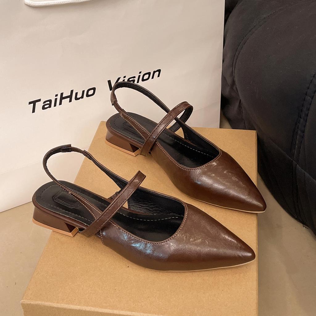 Роскошные летние женские сандалии с острым носком, с ремешком через пятку, мюли, элегантные женские туфли на низком каблуке для вечеринок стриптиза