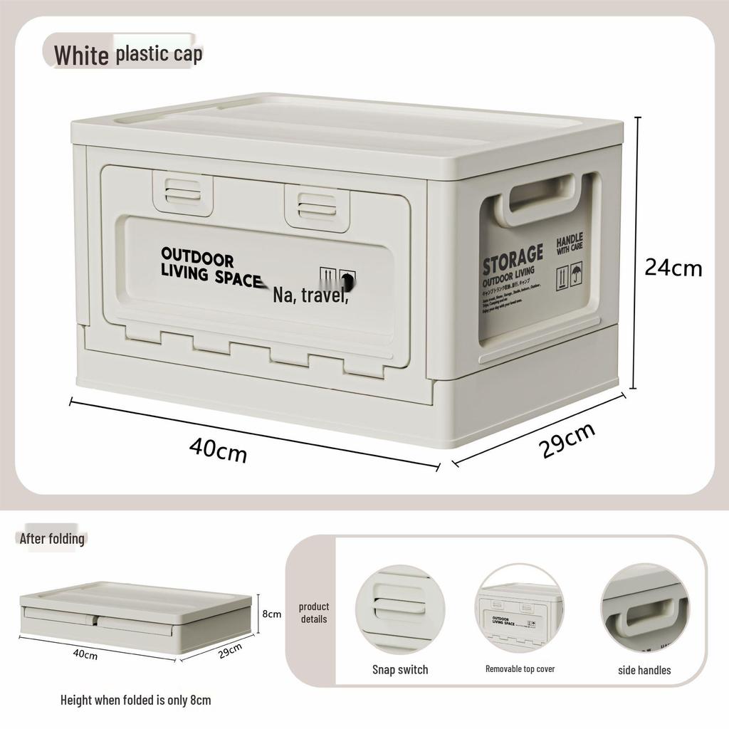 Folding Camping Storage Box with Wooden Lid - Outdoor Picnic & Car Trunk Organizer
