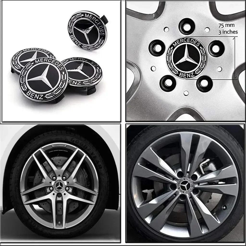Car Sticker For Benz New 4 Pieces/Set 75mm For Mercedes Benz AMG W203 W206 W220 W205 W211 W212 Car Wheel Center Hub Caps Benz Em