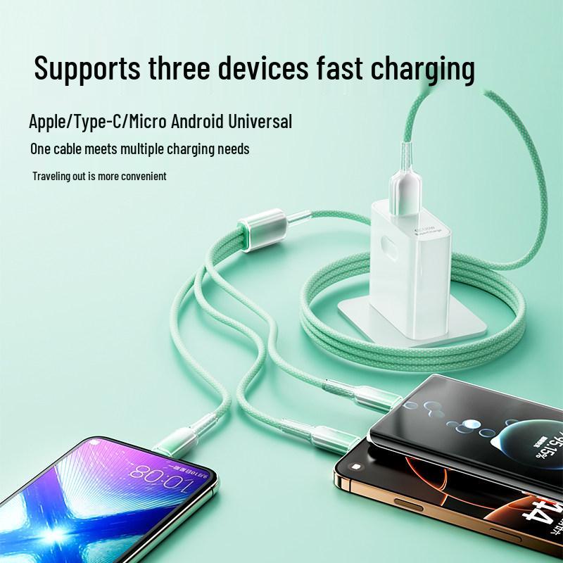 Кабель для быстрой зарядки 3-в-1: Совместимо с Apple, Huawei, Xiaomi - Штекер Type-C