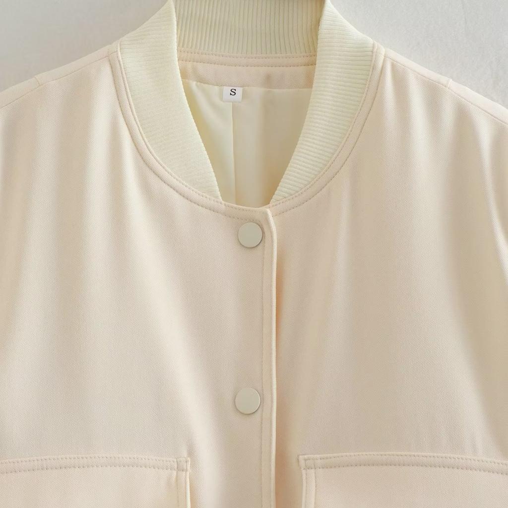 2025 Spring and Autumn New European and American Stand Collar Large Pocket Women's Jacket