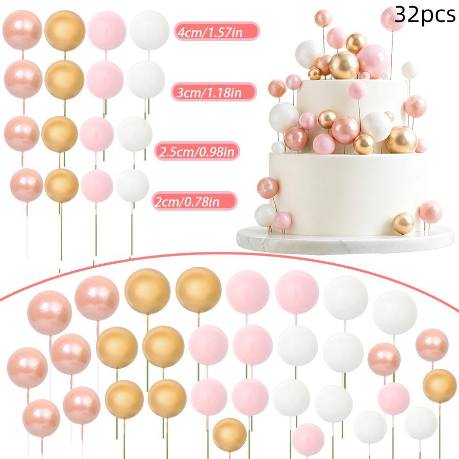 32Pcs/set Ball Cake Toppers Pink Gold Pearl Balls Cupcake Topper For Kids Happy Birthday Party Wedding Decorations Supplies 5