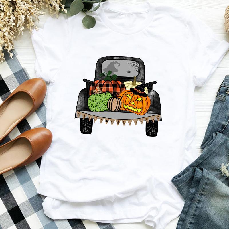 Women Lady Floral Truck Pumpkin Halloween Thanksgiving Print Womens Clothes Shirt T Tee For Tshirt Female