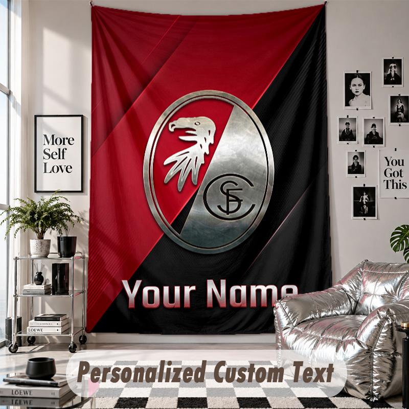 Wall Hanging Tapestry With Custom Name & Text, SC Freiburg FC Decorative Tapestry For Bedroom