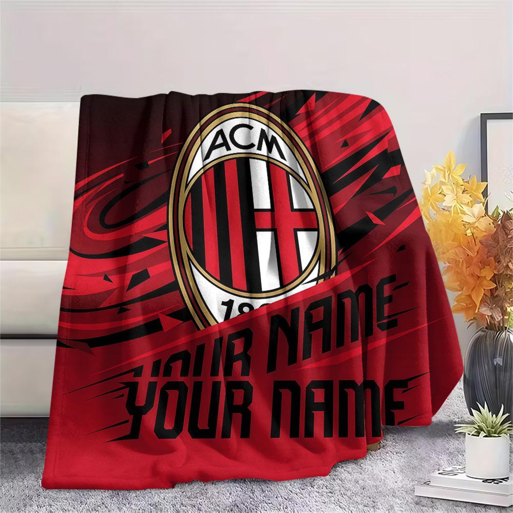 Custom Name AC Milan2 Flannel Blanket, High quality Comfortable for All Seasons, Home Decor, Warmth and Comfort