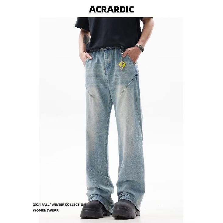 Осень и зима Новые американские джинсы High Street Washed Light Color для мужчин и женщин Прямые слегка расклешенные свободные широкие брюки