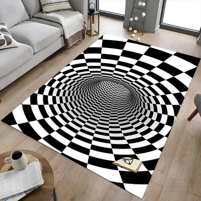 1 шт. Ковер с рисунком в клетку, Туннель, Экстра большой, Нескользящий, Для пола, Офиса, Семьи, Спальни, Студии, Большой ковер, Ковер для помещений, Яркие цвета
