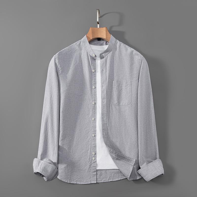 Весна и осень Новый стиль воротник-стойка Оксфорд хлопковая рубашка с длинными рукавами мужская облегающая рабочая рубашка повседневная рубашка дюймов