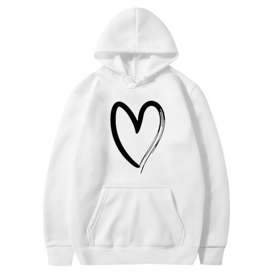 Женские толстовки с принтом сердец, осенние, с длинным рукавом, пуловер на шнурке, оверсайз, флисовая подкладка, с карманом