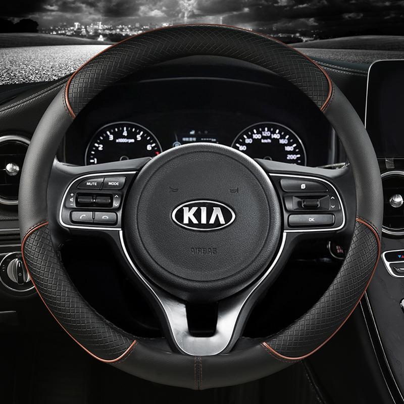 BTQNM1 Pu Leather Car Steering Wheel Cover 38cm For Kia Rio 2 3 4 X Line Kombi Sedan K2 K3 K4 K5 KX1 KX3 KX5 Sportage Auto Accessories