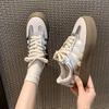 Dexun Shoes Women's 2025 Spring New Lace Retro Versatile Round Head Color Matching Sports and Leisure Board Shoes Forrest Gump Shoes Women