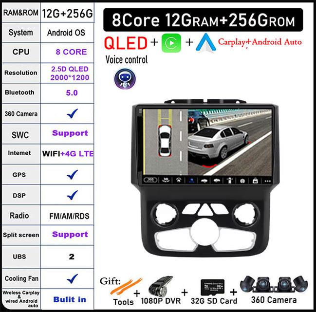 9-дюймовый Android Auto Car Radio для Dodge Ram 1500 2500 3500 2013-2018 Carplay Manual Ac StereoNavigation Carplay Touchscreen BT