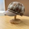 Stitched Plaid Fashion Octagonal Hat for Women In Spring and Autumn Travel Temperament Versatile Little Painter's Hat Showing Face