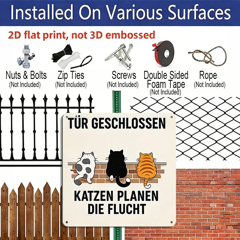 2D Flat 1pc, Decorative Aluminum Plaques and Ornaments, Cat-Themed, Classic Retro Style, Perfect for Porches, Patios, Garages, and Gardens, Great