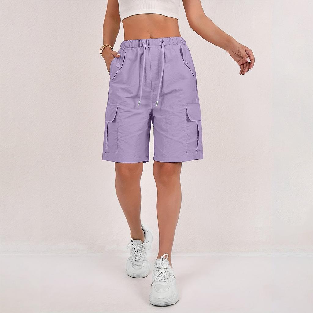 Women's Sports Shorts Casual Loose Solid Color High Waisted Pocket Shorts