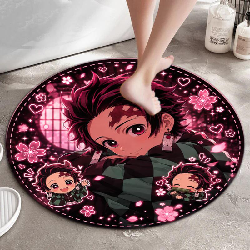 Classic Japanese-style cartoon Demon Slayer round rug, home soft decorative anti-slip yoga mat and chair mat, outdoor floor mat carpet K1