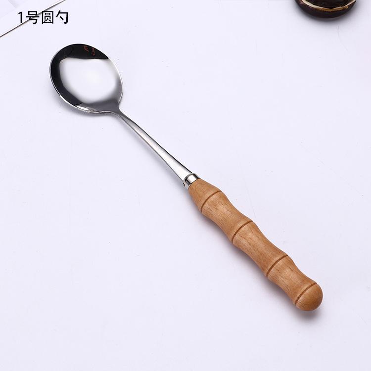 YOMDID 1PC Dinner Knife Fork Spoon With Wood Handle Stainless Steel Cutlery Western Food Dessert Tableware Fork Spoon Dinnerware