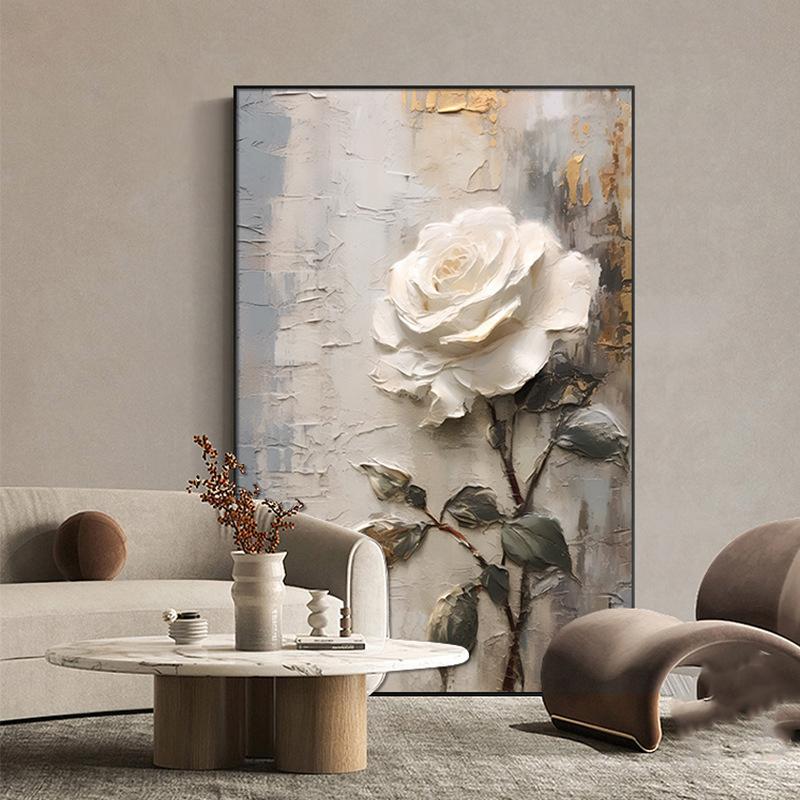 Abstract White Flower Oil Painting Printed On Canvas, Luxury Flower Posters and Prints Floral Wall Art Porch Living Room Decor