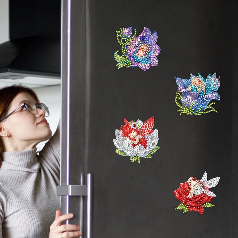 6Pcs Spring Print DIY Crystal Sparkling Diamond Magnets Set Diamond Art Refrigerator Magnet Diamond Painting Magnets Kit