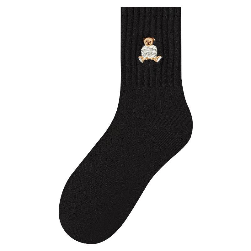 Носки цвета кофе Майяра для женщин, милые носки средней длины с медвежонком, простые носки в стиле колледжа, хлопковые носки