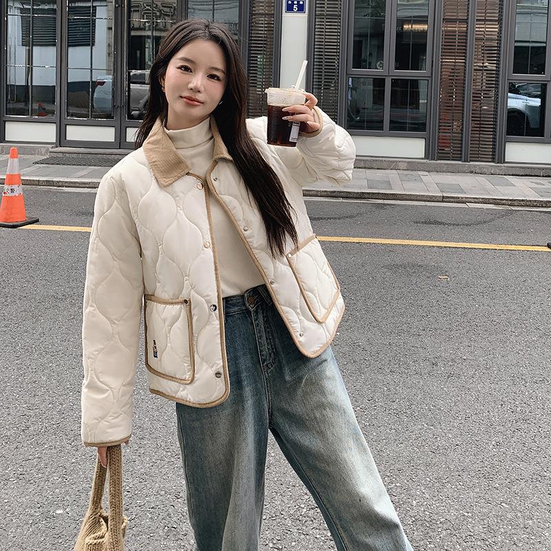 Fragrant wind contrasting colors, new cotton clothes, short jackets, loose lapel rhombus light and thin cotton-padded clothes in winter