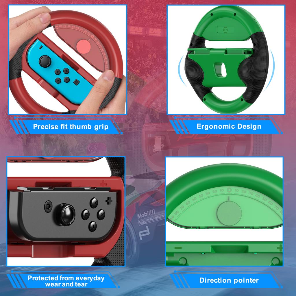 Рулевое колесо LinYuvo для контроллера Switch Joycon, рулевое колесо Switch Racing, ручка для вождения Mario Kart 8 Deluxe, 2 комплекта колес