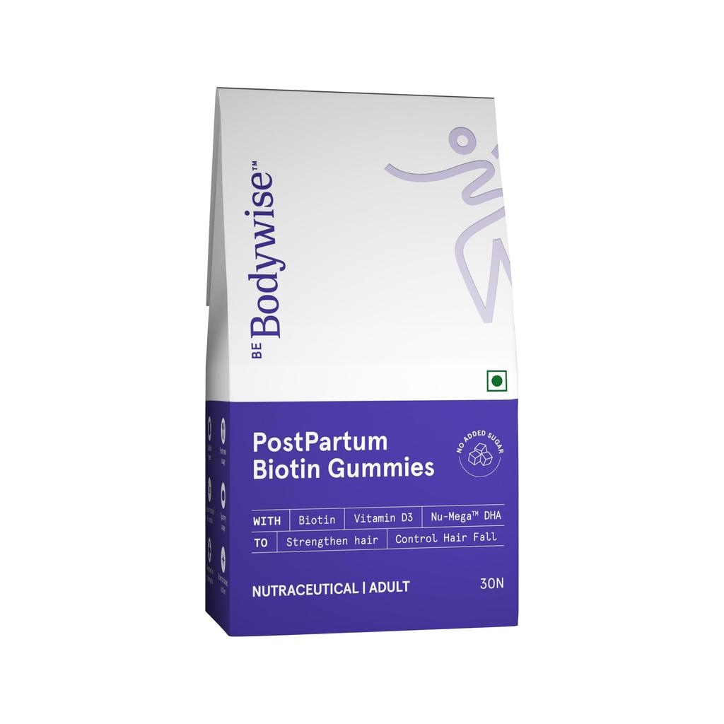 Be Bodywise Biotin Hair Supplement Gummies for Postpartum Hair fall | Breastfeeding Safe | Reduces Hairfall, Strengthens Hair & Improves Density |