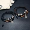 Hand-Woven Bracelet Vintage Beads Leaf Pendent Multilayer Beaded Wristband Ethnic Style Men Bracelet