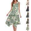 Женское повседневное модное платье миди без рукавов с круглым вырезом и цветочным принтом, нерегулярный подол