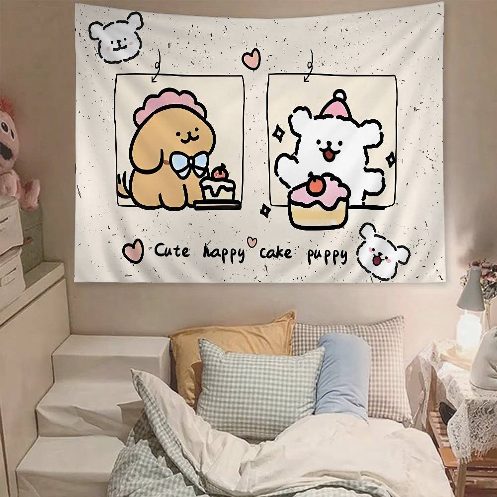 Cute Line Puppy Tapestry Wall Hanging Tapestry Art Deco Blanket Curtain Hanging At Home Bedroom Living Room Decor