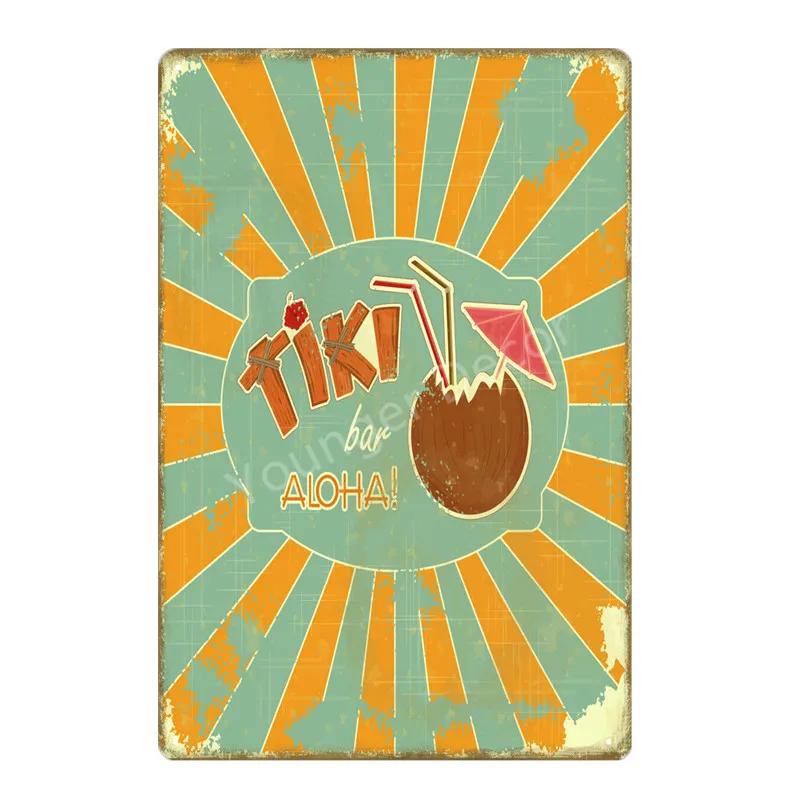 Aloha Beach Tin Signs Vintage Summer Metal Wall Plaque Hawaii Tiki Bar Decor House Seaside Decorative Plate Surf Carft YA040