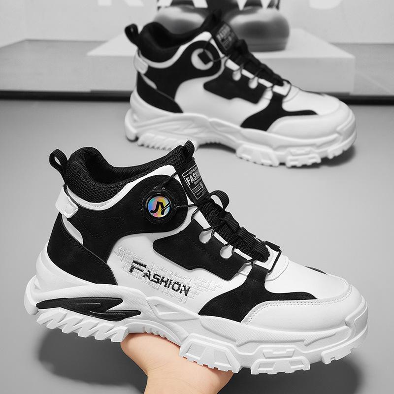 High-top men's shoes autumn new rotating button sports shoes men's trend versatile thick soles increase height casual