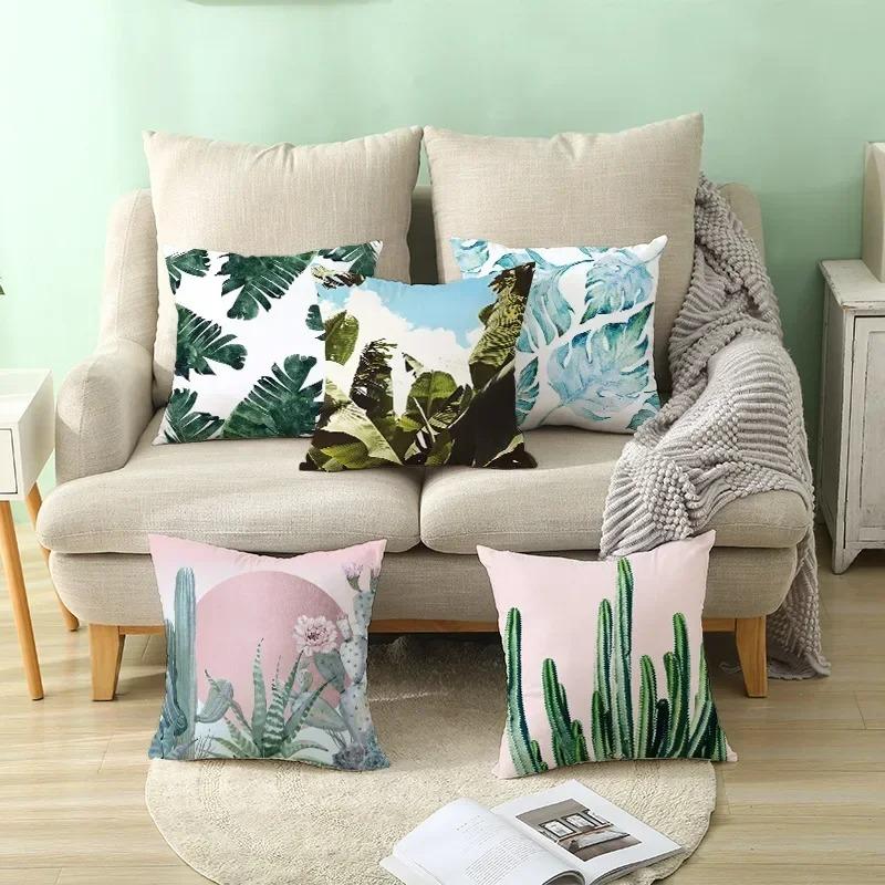 Exotic Plants And Floral Pattern Double-Sided Printed Pillow Cover Short Plush Suitable Living Room Bedrooms Throw Cushion Cover