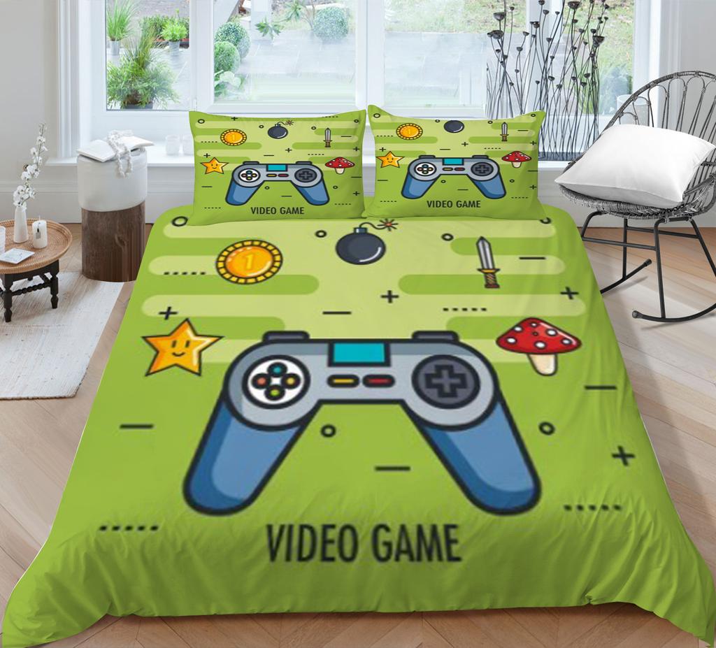 3D Game Handle Pattern Luxury Home Bedding Set Full Size Quilt Cover and Pillowcase for Boys and Men Game Lovers Room Bedroom Bedding