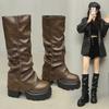 Сексуальные женские ботфорты на платформе с толстой подошвой, модная обувь для увеличения роста, женские панк длинные ботильоны Де Мухе