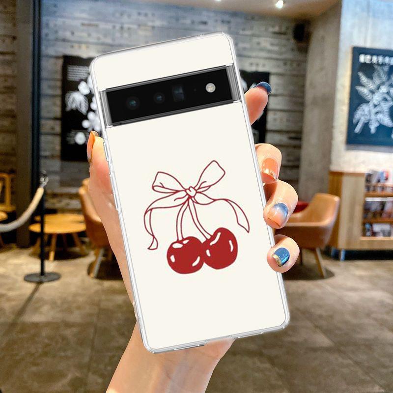 Милый чехол для телефона с вишневым бантом для Google Pixel 9 8 7 6 Pro XL 8A 7A 6A 5 4 5A 4A 3A XL 5G, мягкий силиконовый, прозрачный ТПУ