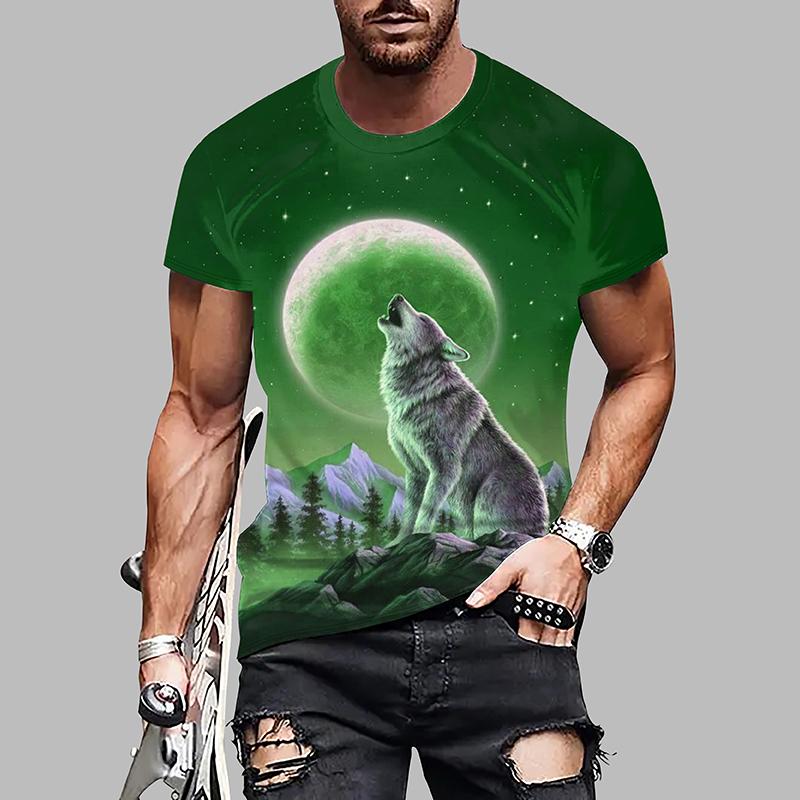 Новая летняя мужская модная футболка с принтом волка, мужская футболка, топ